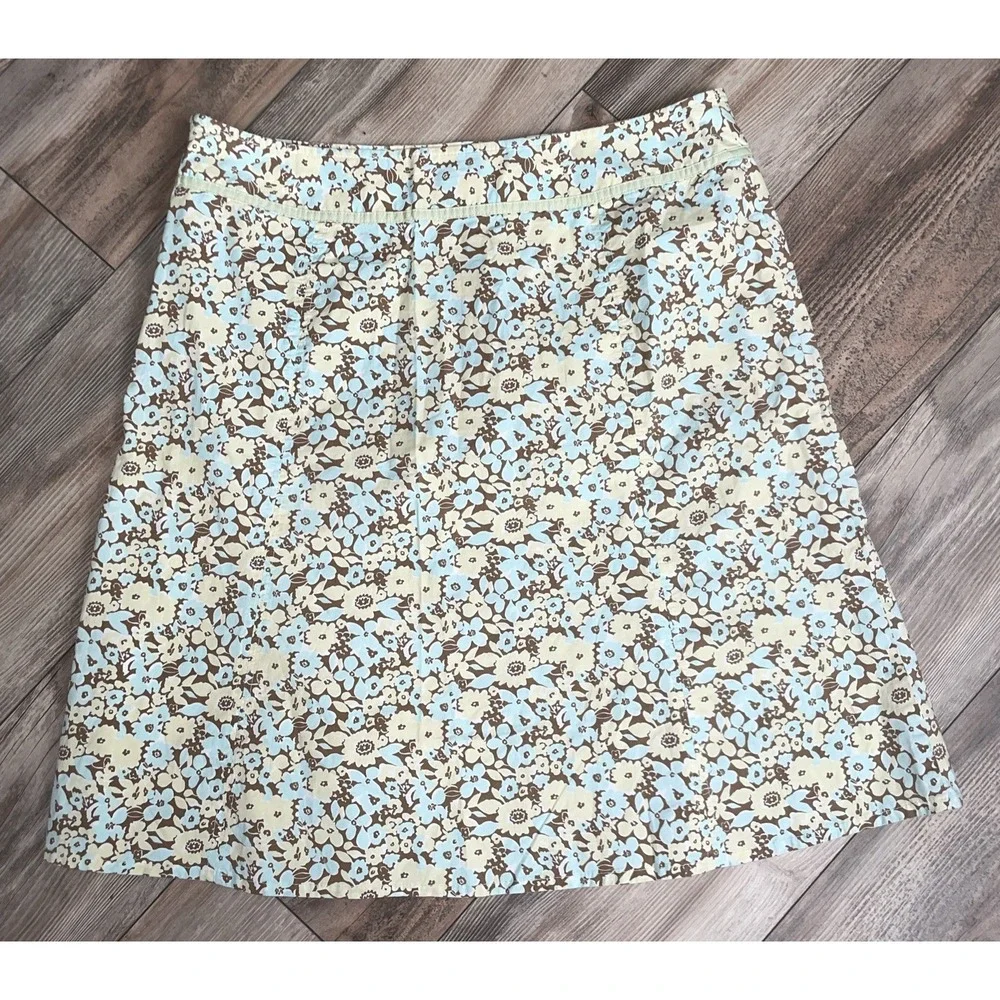 Eddie Bauer Yellow Blue Brown Pastel Floral A-line‎ Lightweight Skirt Size 14P